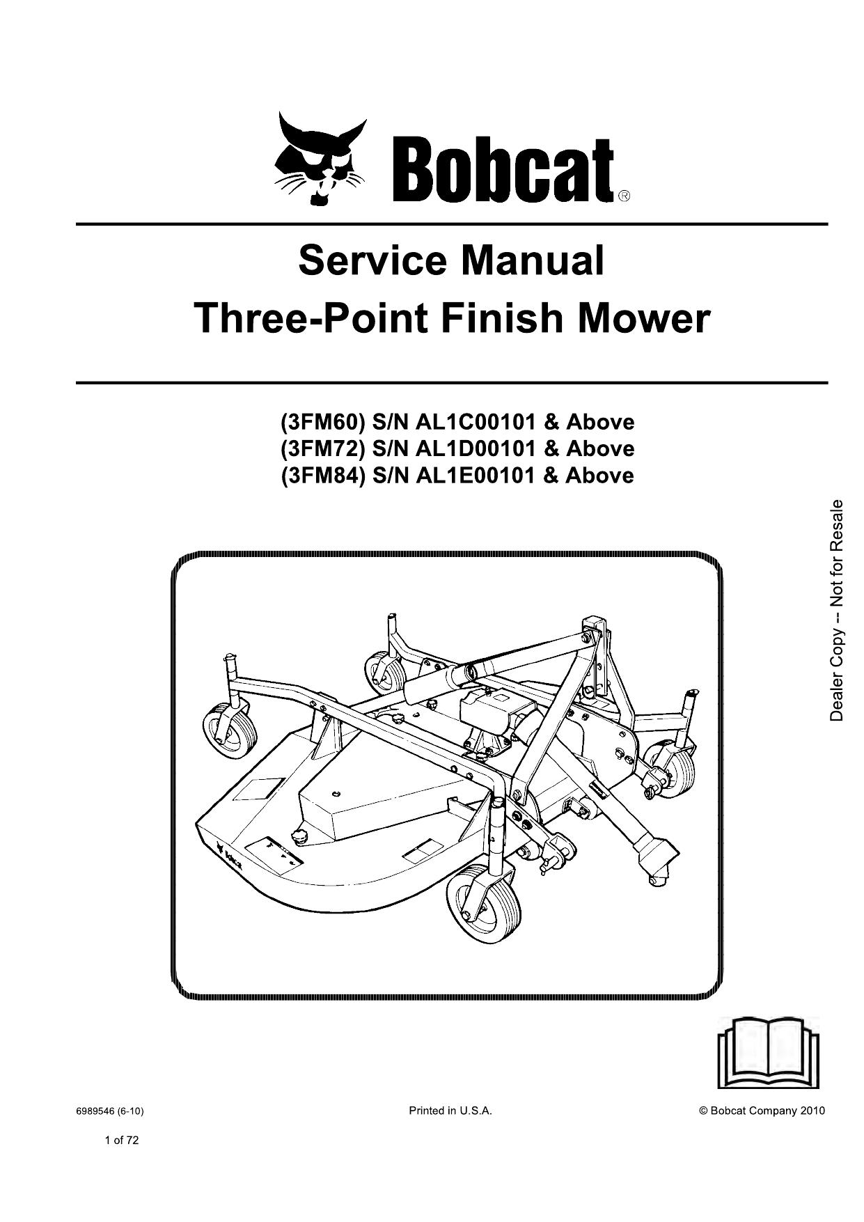 Three-Point Finish Mower Attachment Service Manual Bobcat